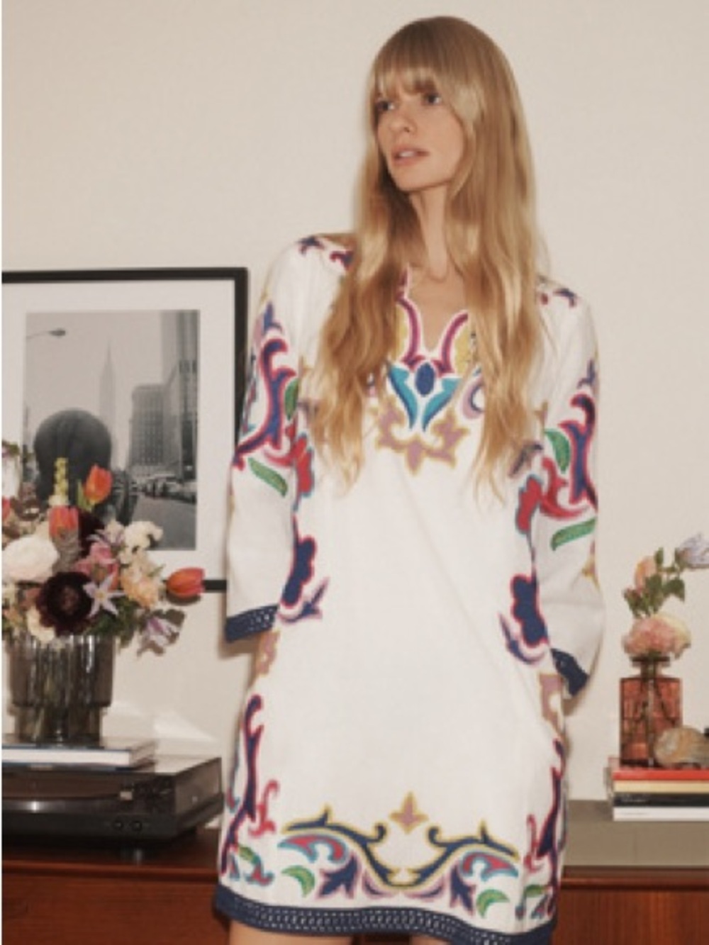 Maeve by Anthropologie White dress with Vibrant Multicolor Embroidery